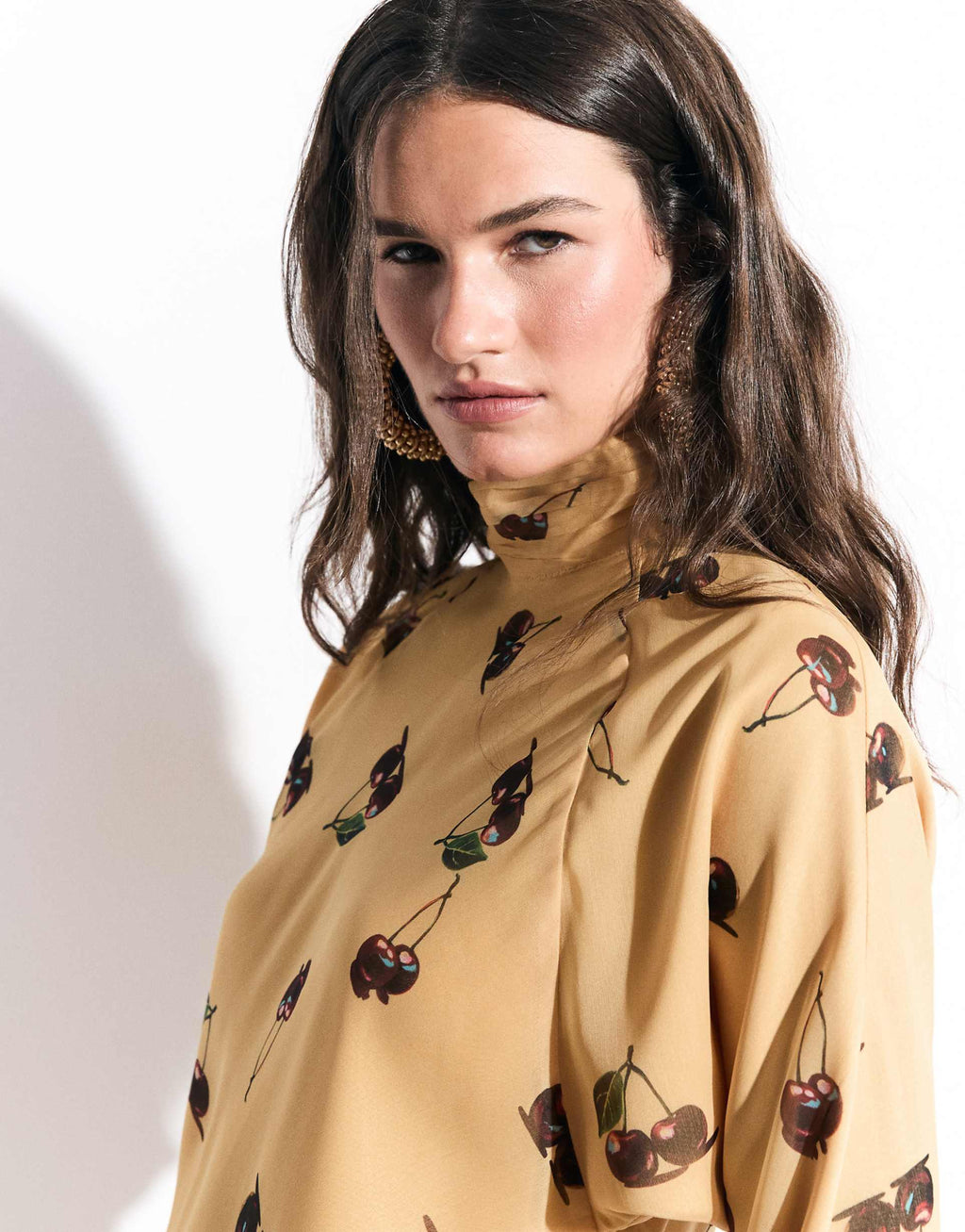 ASOS DESIGN chiffon mini dress with batwing sleeve in cherry print