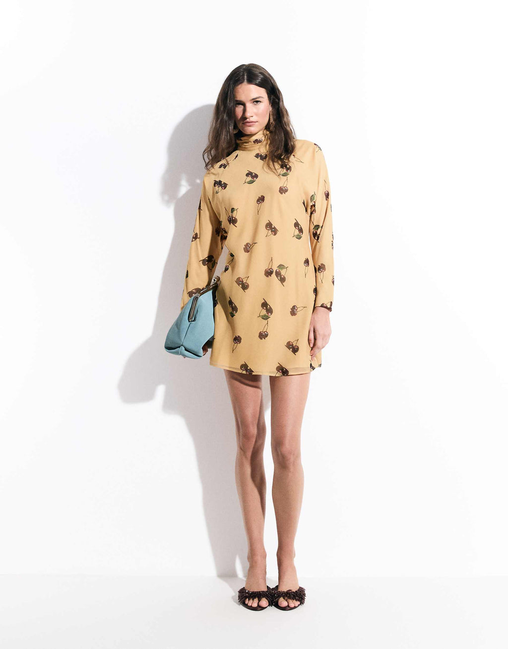 ASOS DESIGN chiffon mini dress with batwing sleeve in cherry print