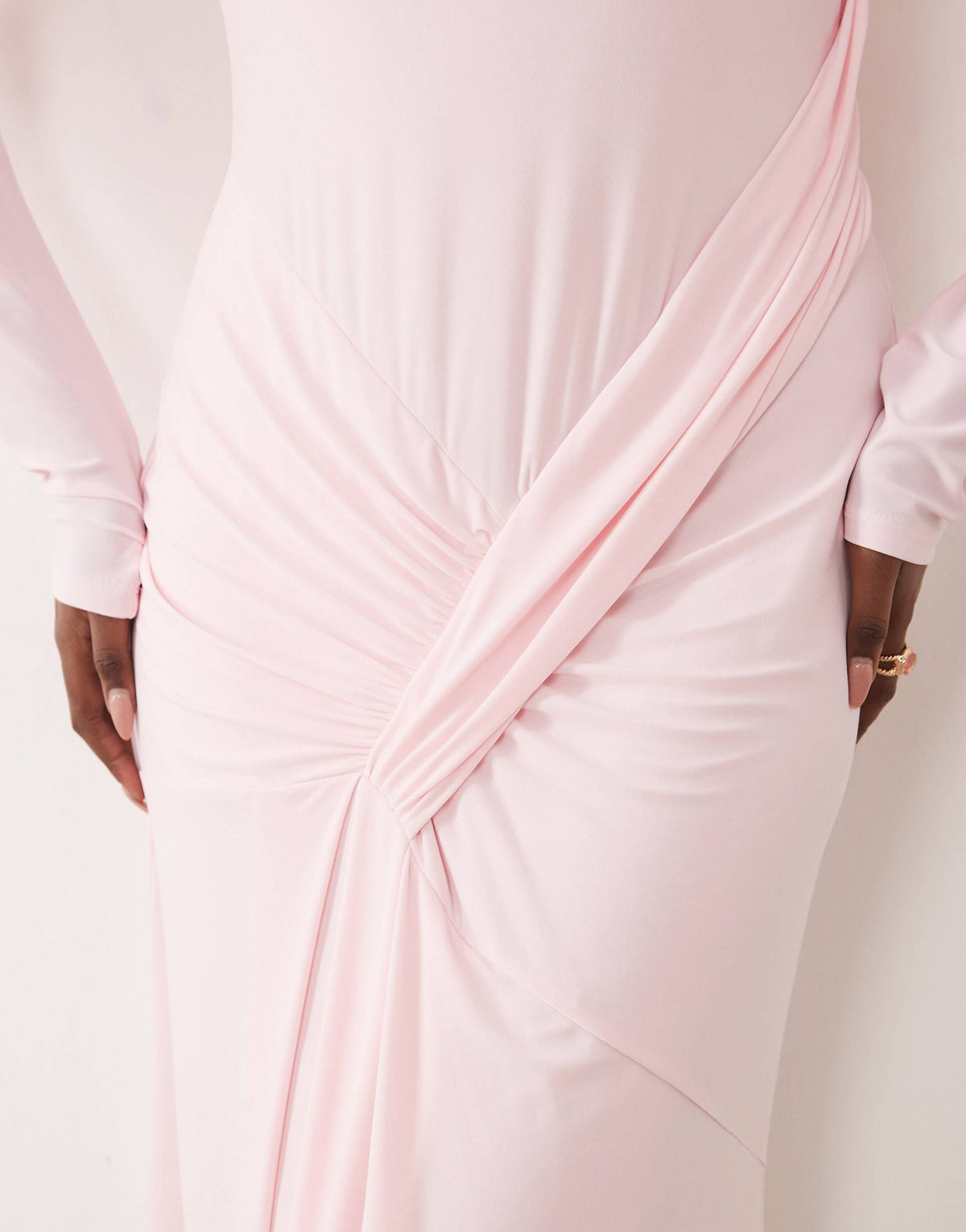Daska stretch long sleeve tie waist maxi dress in baby pink