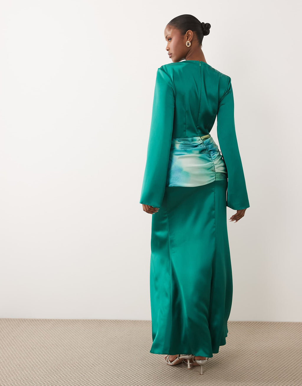 Daska satin drape maxi dress with contrast tie detail in green