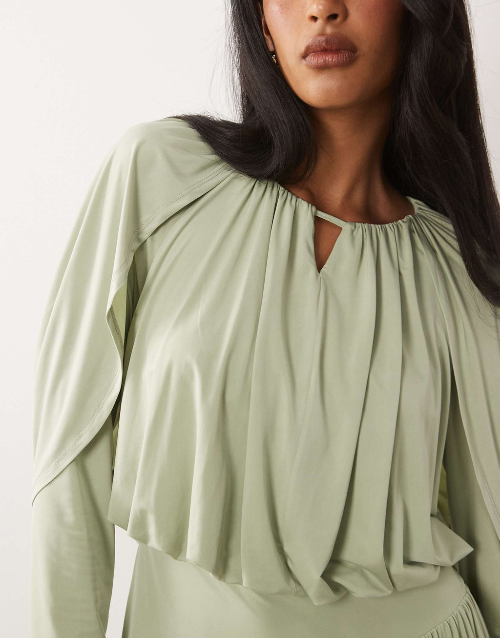 Daska ruched drop asymmetric waist with keyhole maxi dress in sage