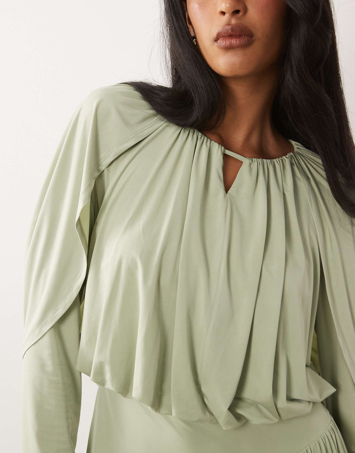 Daska ruched drop asymmetric waist with keyhole maxi dress in sage