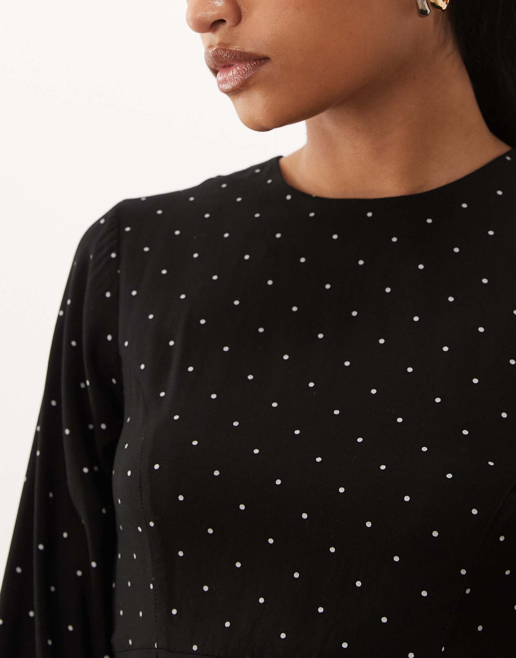 ASOS DESIGN long sleeve mini dress in black and white polka dots