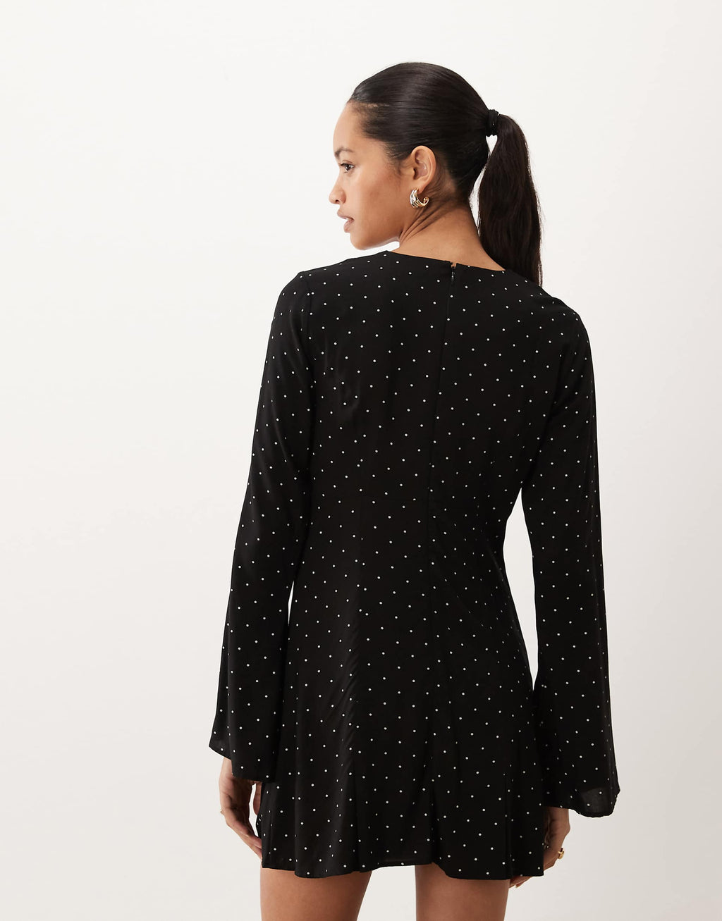 ASOS DESIGN long sleeve mini dress in black and white polka dots