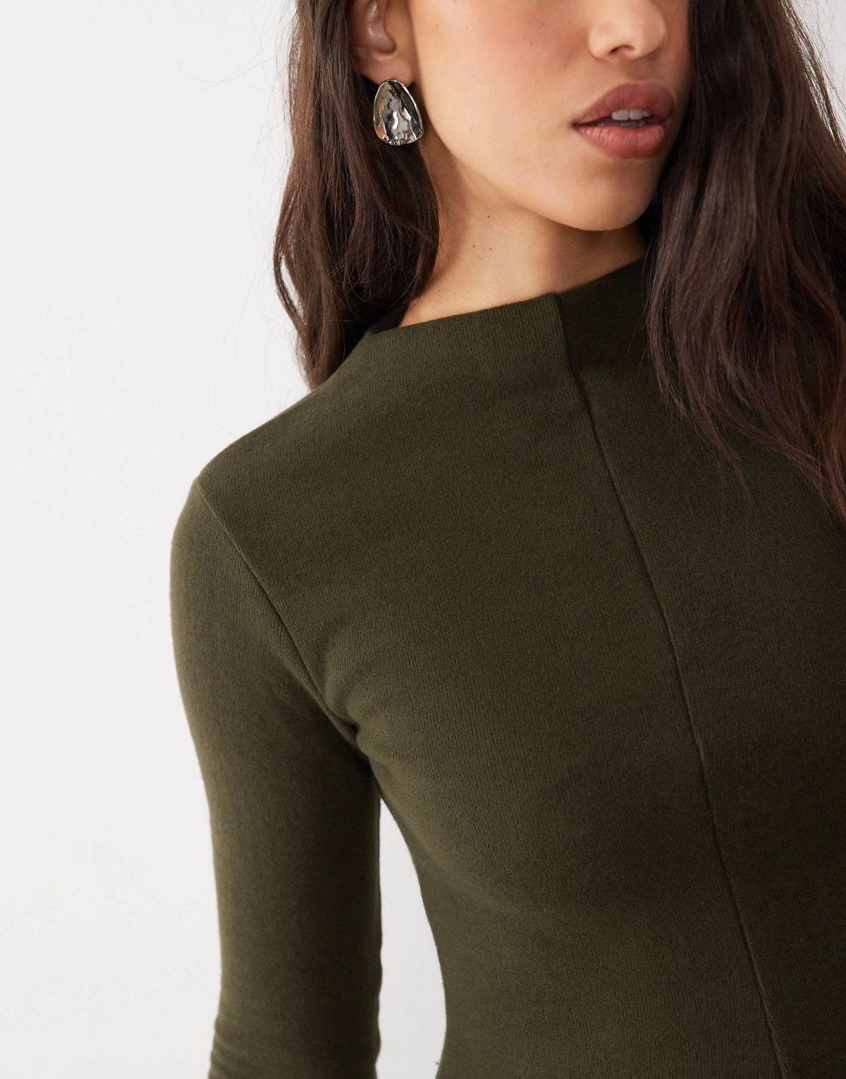 ASOS DESIGN super soft grown-on neck long sleeve dress in olive