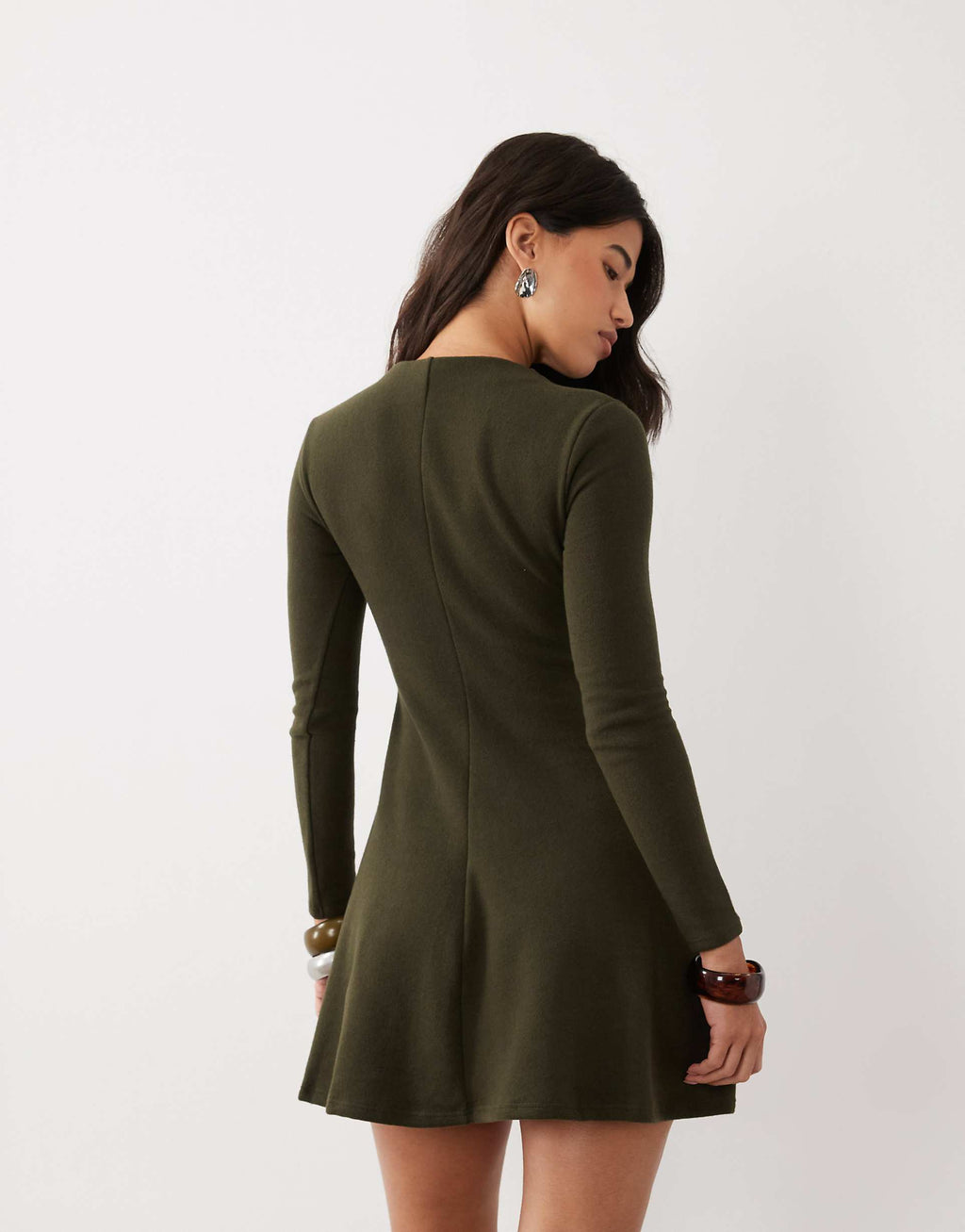 ASOS DESIGN super soft grown-on neck long sleeve dress in olive