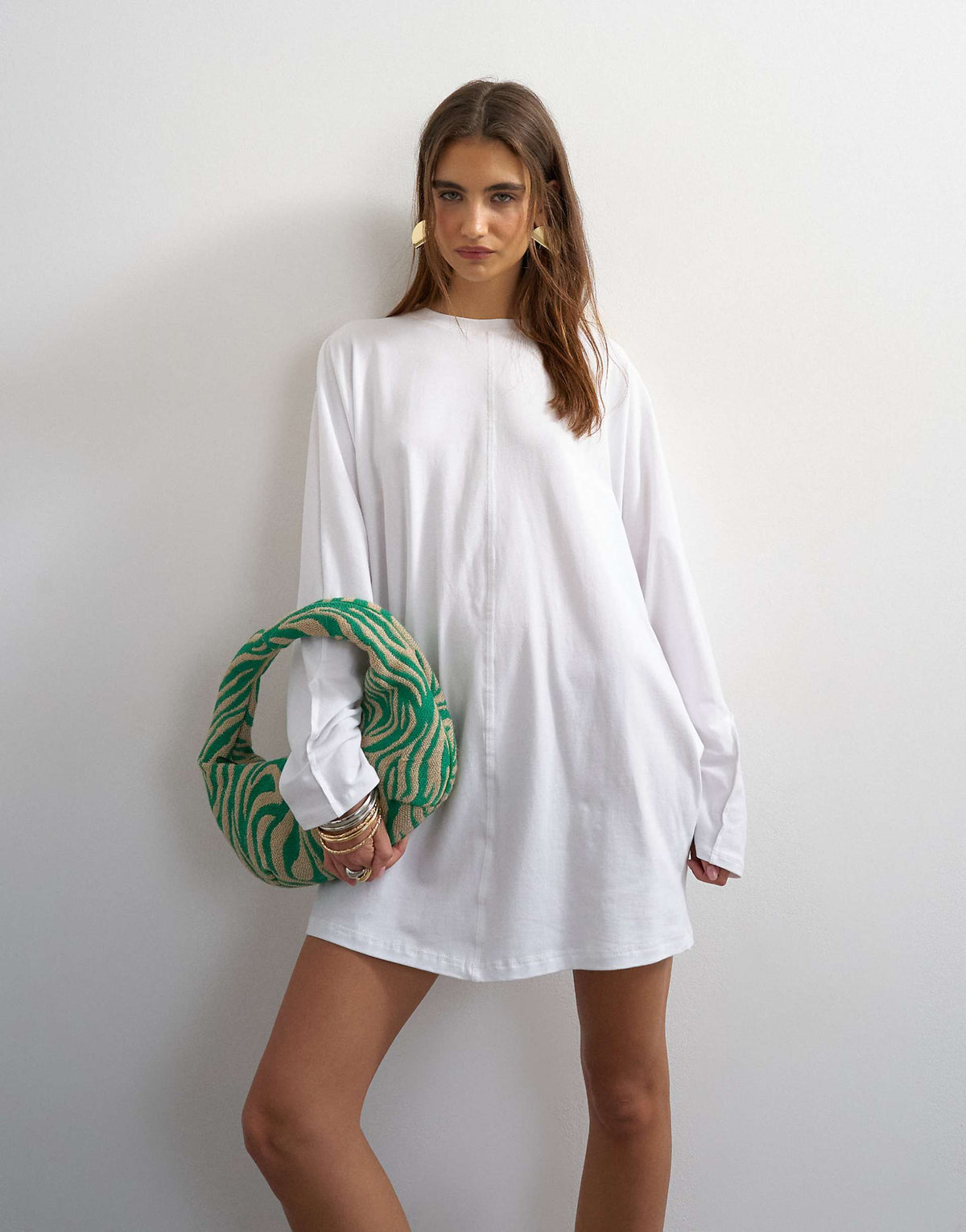 Topshop cotton rich jersey rolled sleeve T-shirt mini dress in white