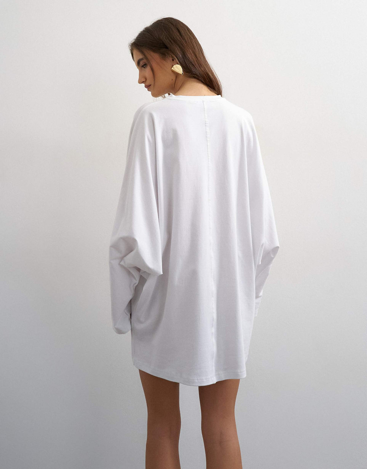 Topshop cotton rich jersey rolled sleeve T-shirt mini dress in white