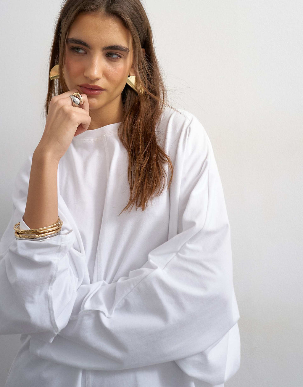 Topshop cotton rich jersey rolled sleeve T-shirt mini dress in white