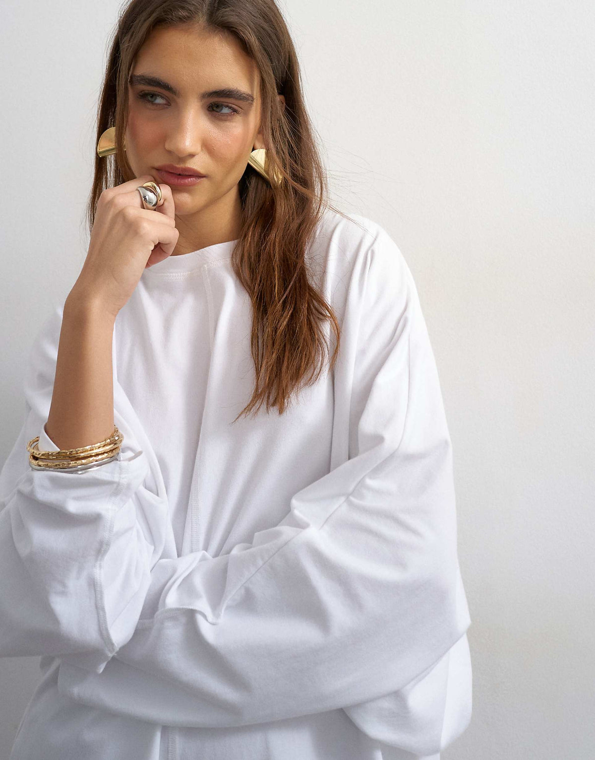 Topshop cotton rich jersey rolled sleeve T-shirt mini dress in white