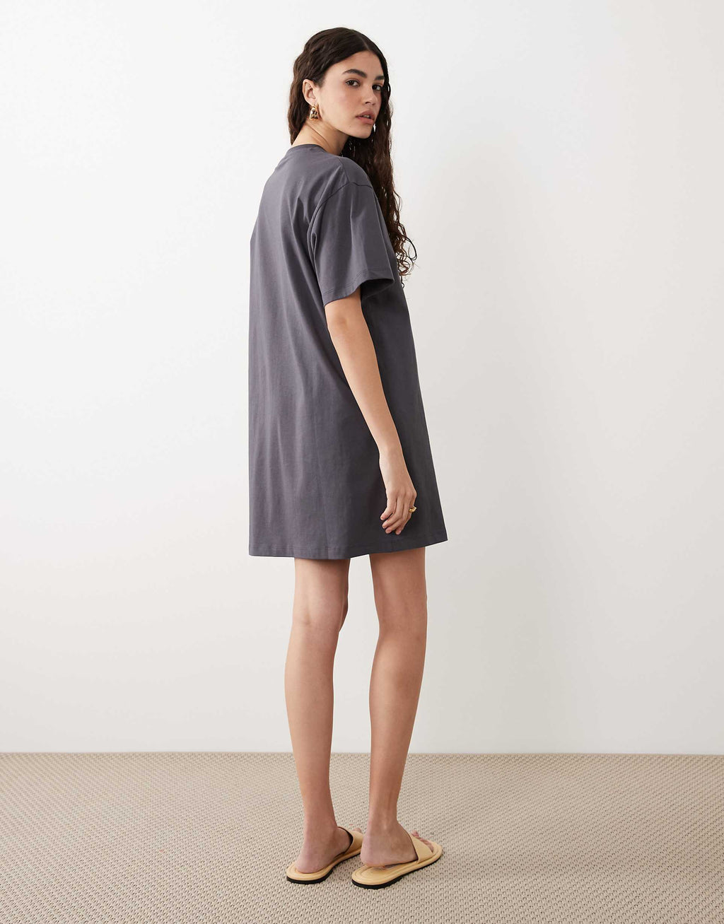 ASOS DESIGN oversized T-shirt mini dress with contrast varsity graphic in charcoal
