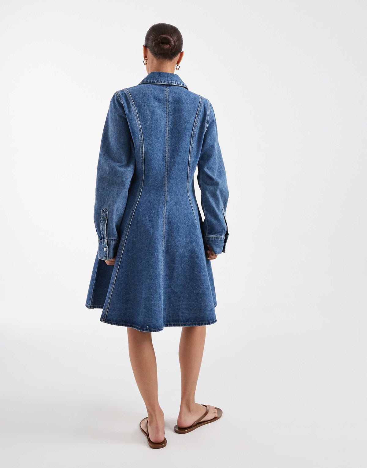 Vero Moda Petite button up seam detailing denim mini dress in medium blue