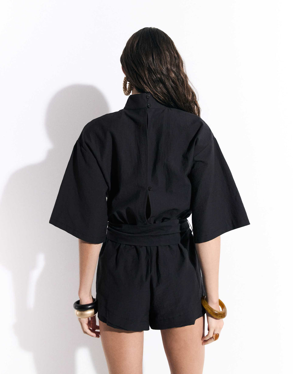ASOS DESIGN high neck short sleeve techy romper in black