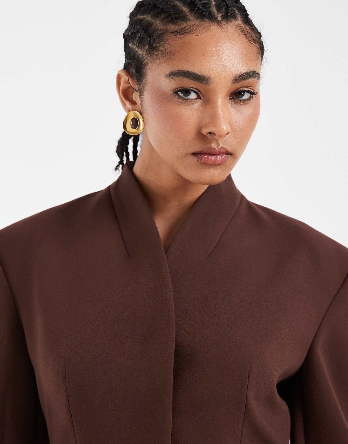 ASOS DESIGN wrap neck blazer dress in chocolate