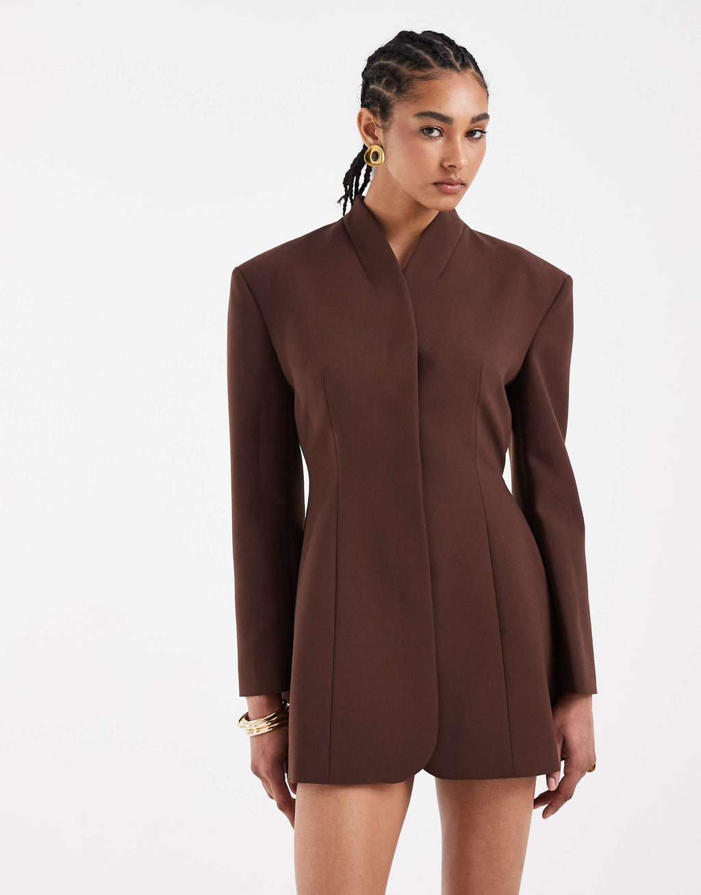 ASOS DESIGN wrap neck blazer dress in chocolate
