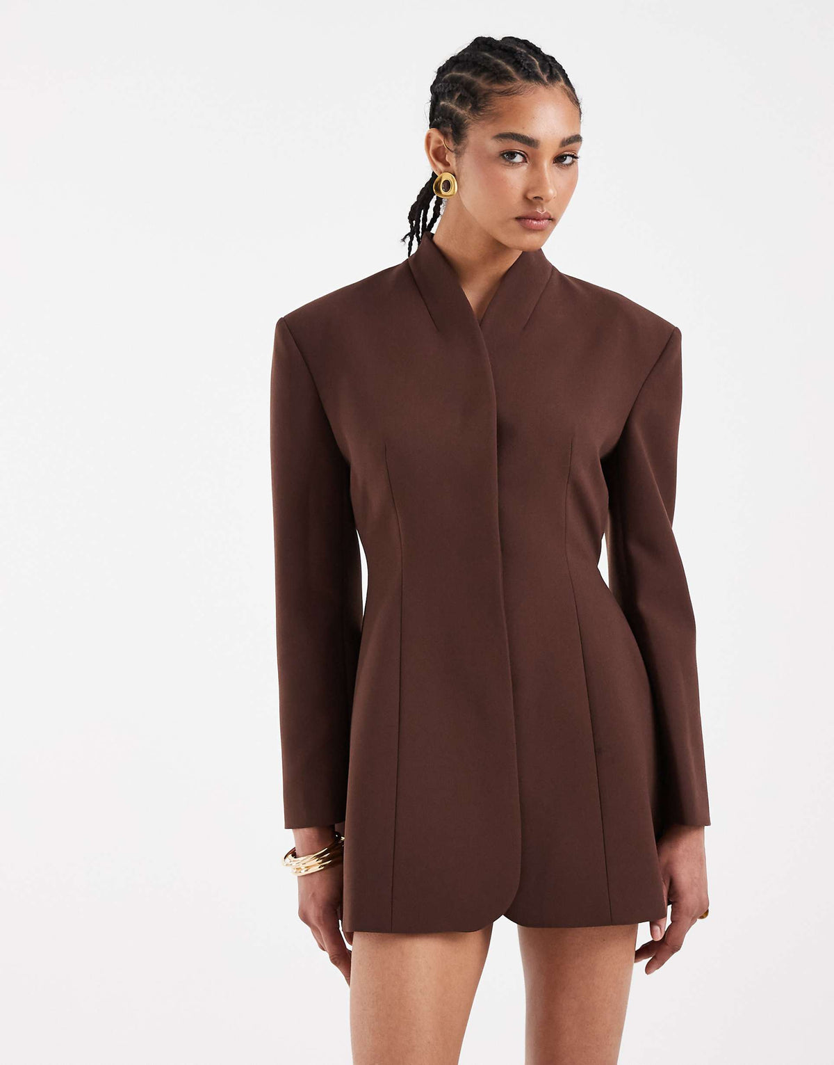 ASOS DESIGN wrap neck blazer dress in chocolate