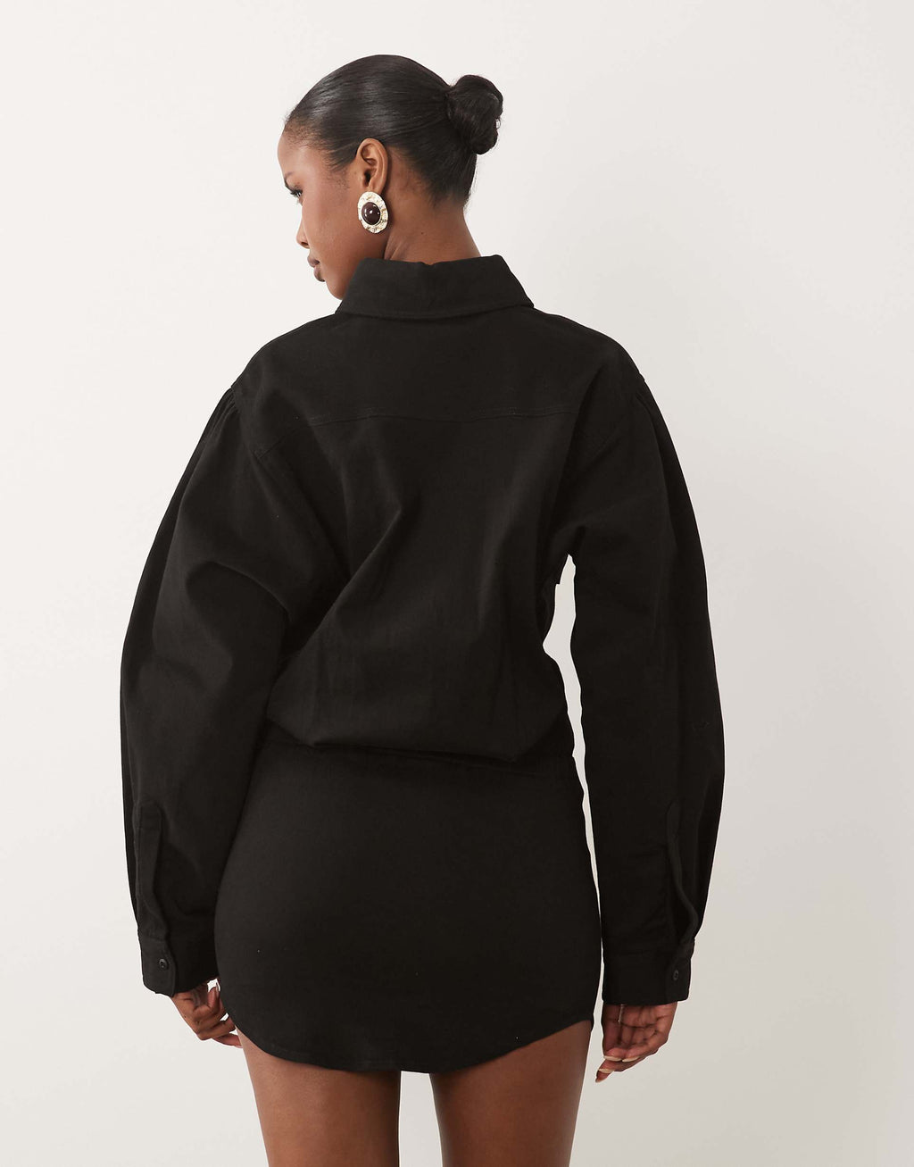 Noughts & Kisses denim pocket front fitted skirt mini dress in black