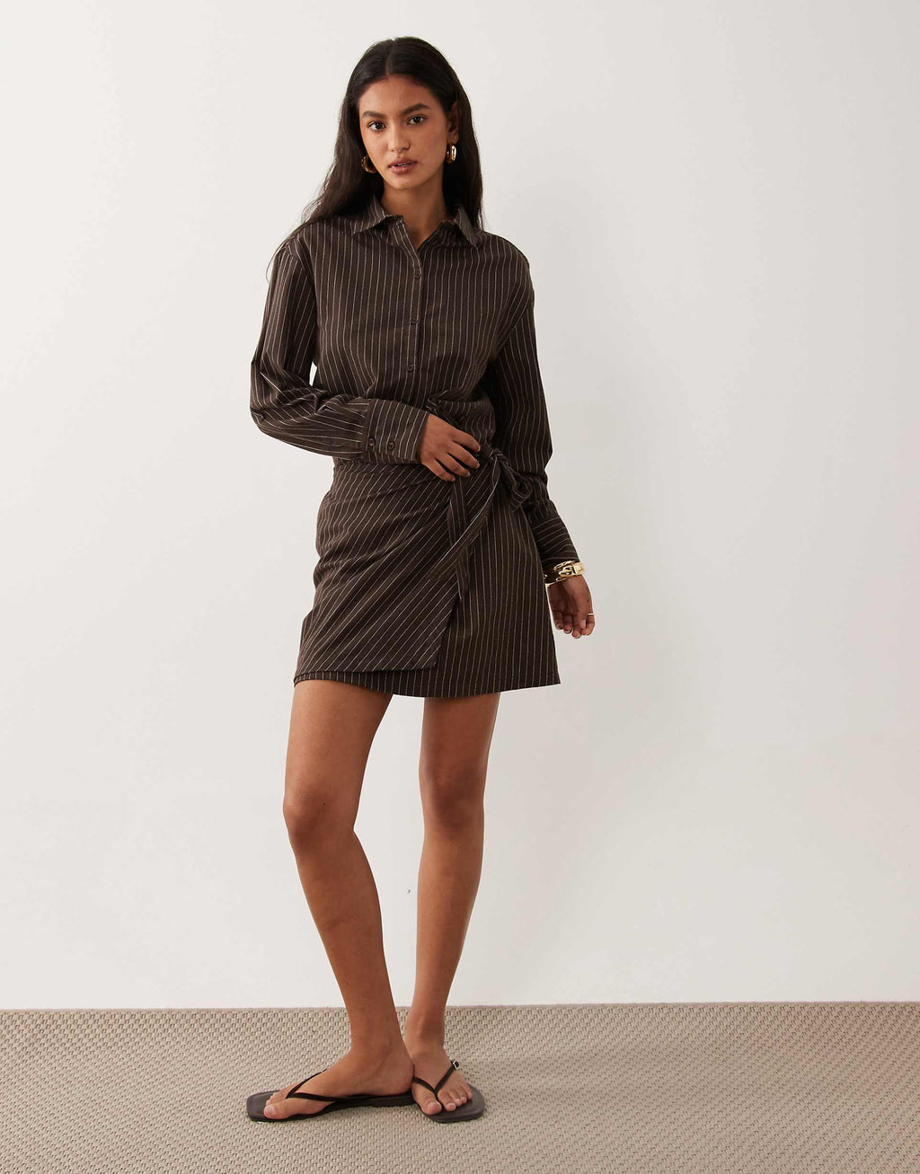 Cotton On shirt mini dress in dark oak stripe