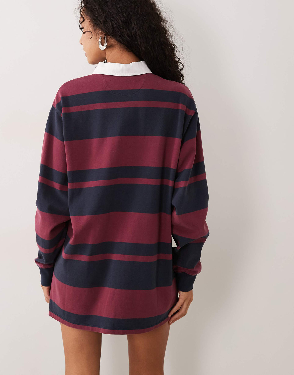 Good American cotton rugby polo mini dress in striped navy and berry