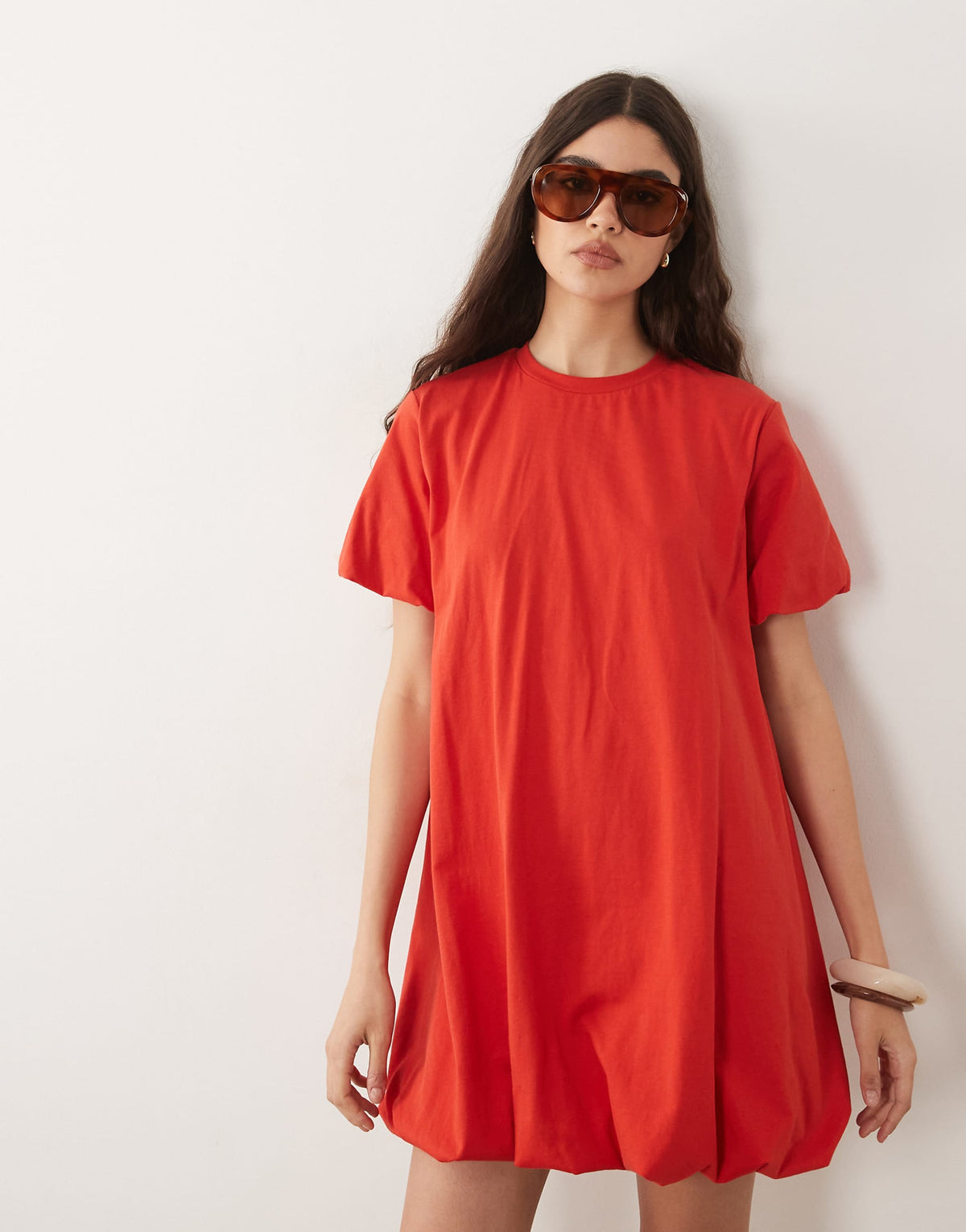 ASOS DESIGN short puff sleeve bubble mini dress in red