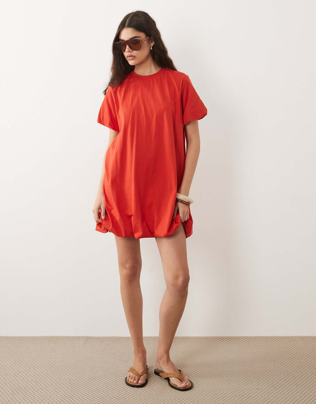 ASOS DESIGN short puff sleeve bubble mini dress in red