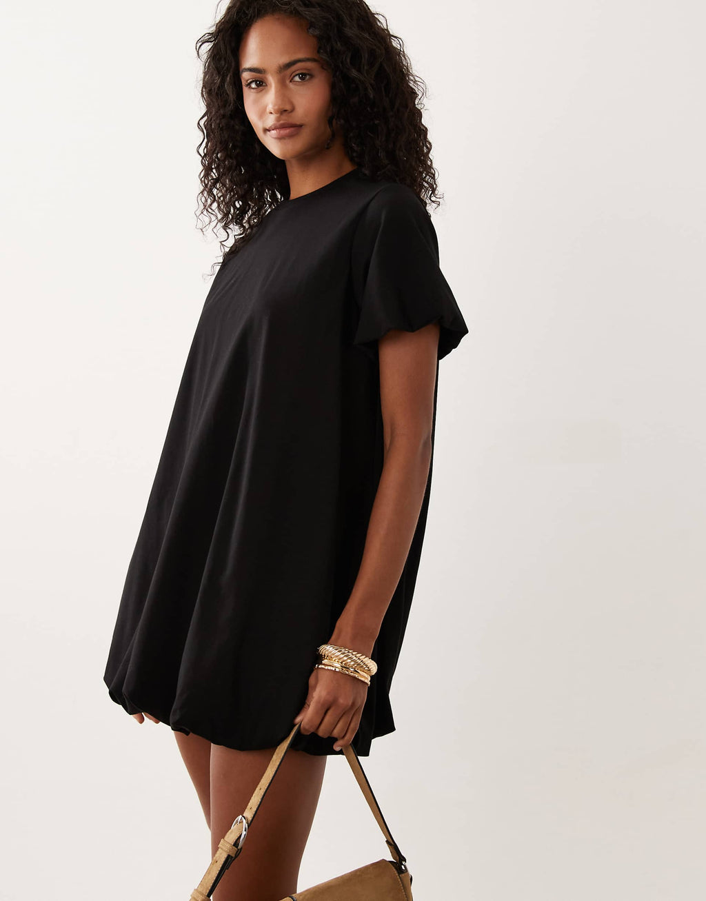 ASOS DESIGN short puff sleeve bubble mini dress in black
