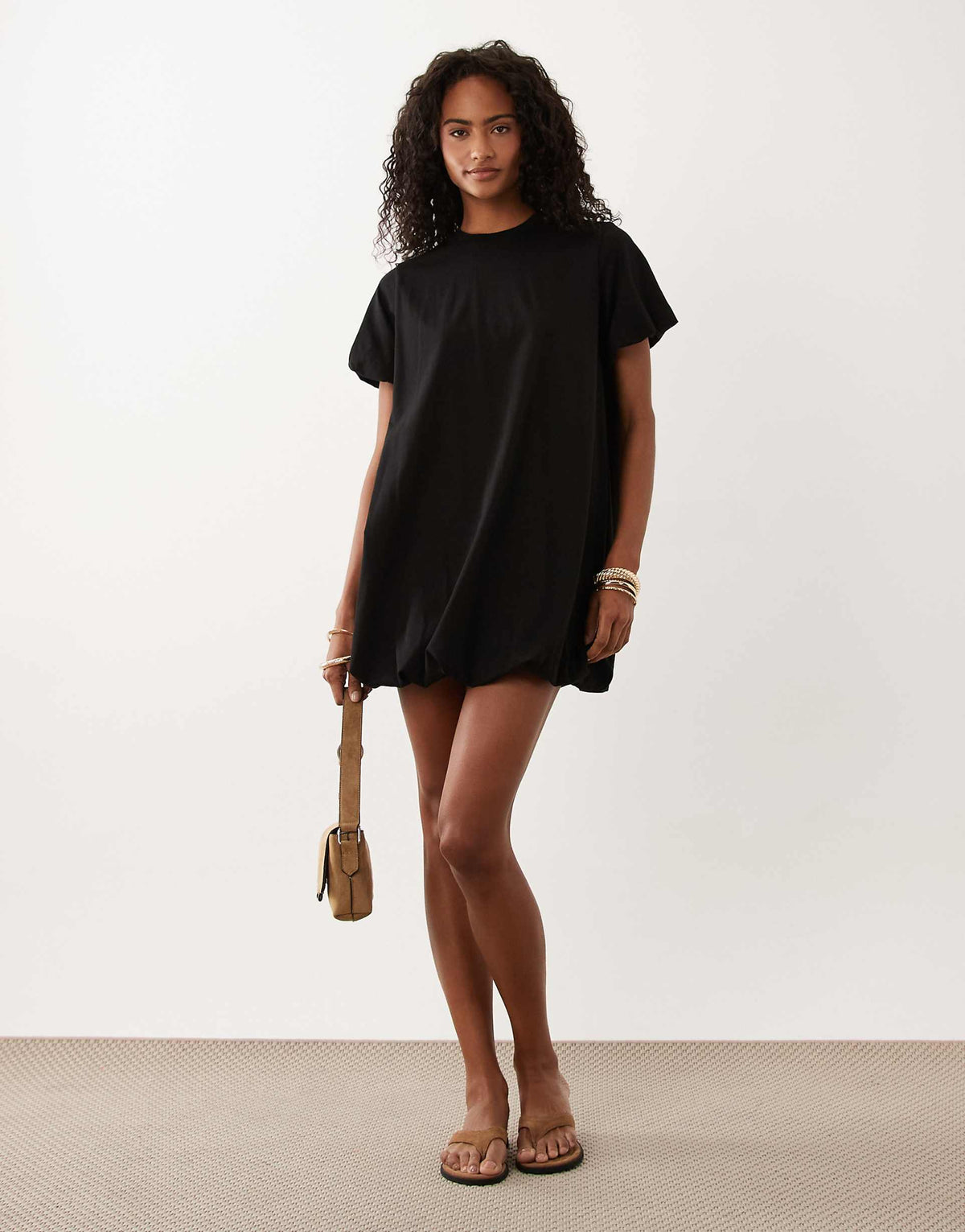 ASOS DESIGN short puff sleeve bubble mini dress in black