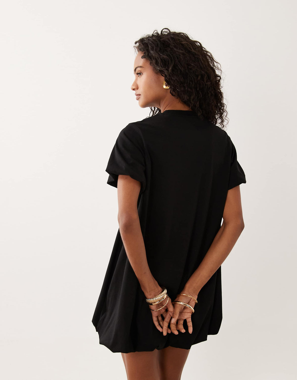 ASOS DESIGN short puff sleeve bubble mini dress in black