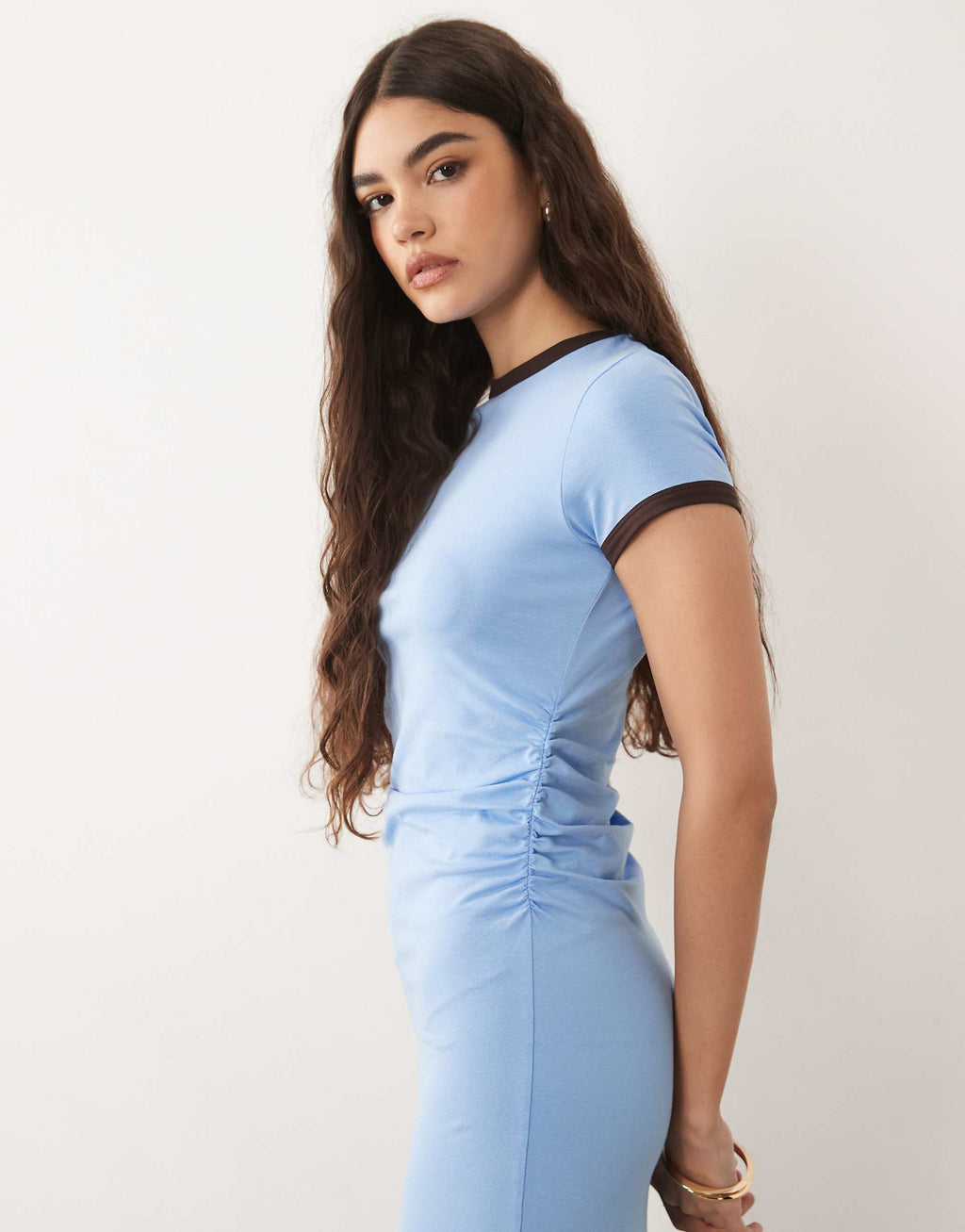 ASOS DESIGN contrast ringer detail midi T-shirt dress in dusty blue