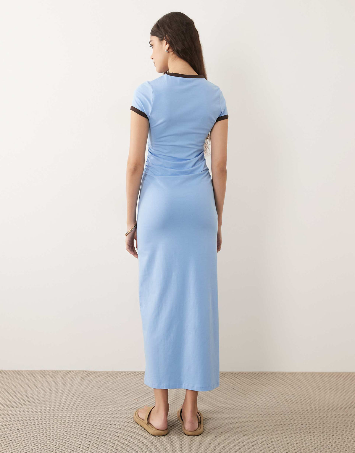 ASOS DESIGN contrast ringer detail midi T-shirt dress in dusty blue