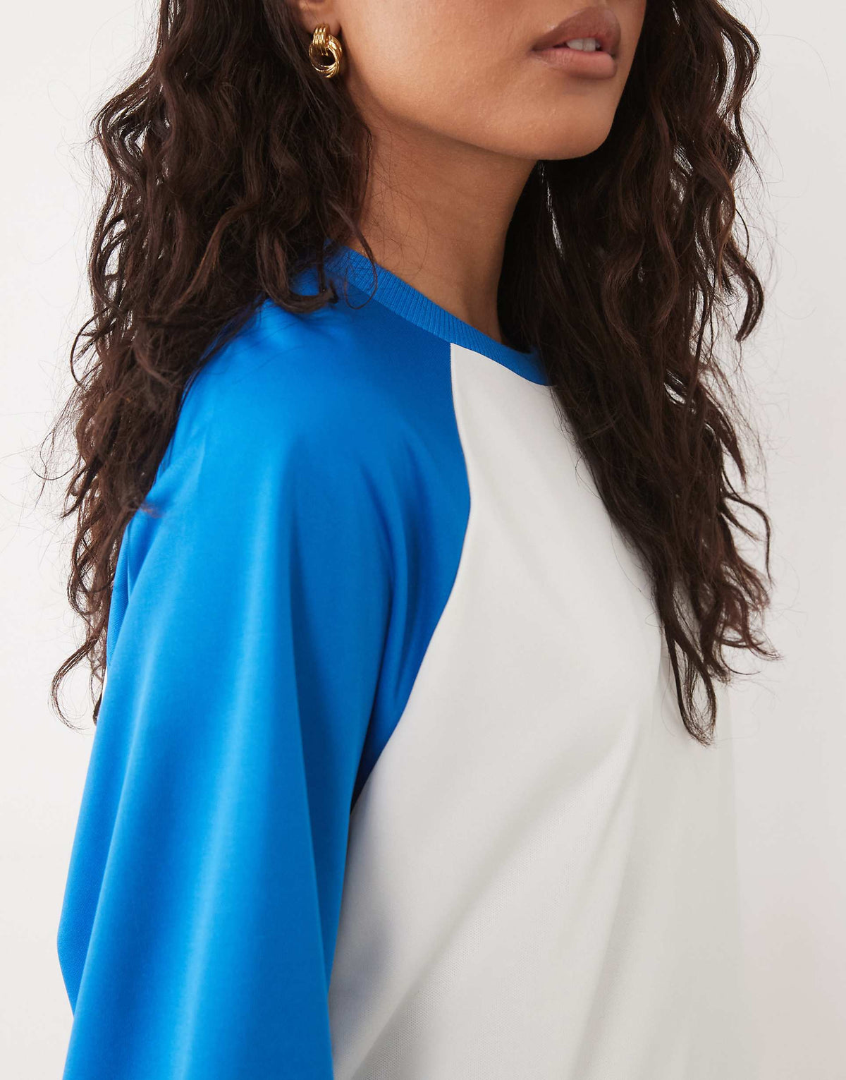 ASOS DESIGN tricot contrast raglan sleeve mini T-shirt dress in bright blue and white