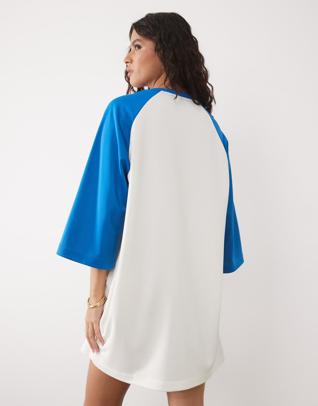 ASOS DESIGN tricot contrast raglan sleeve mini T-shirt dress in bright blue and white