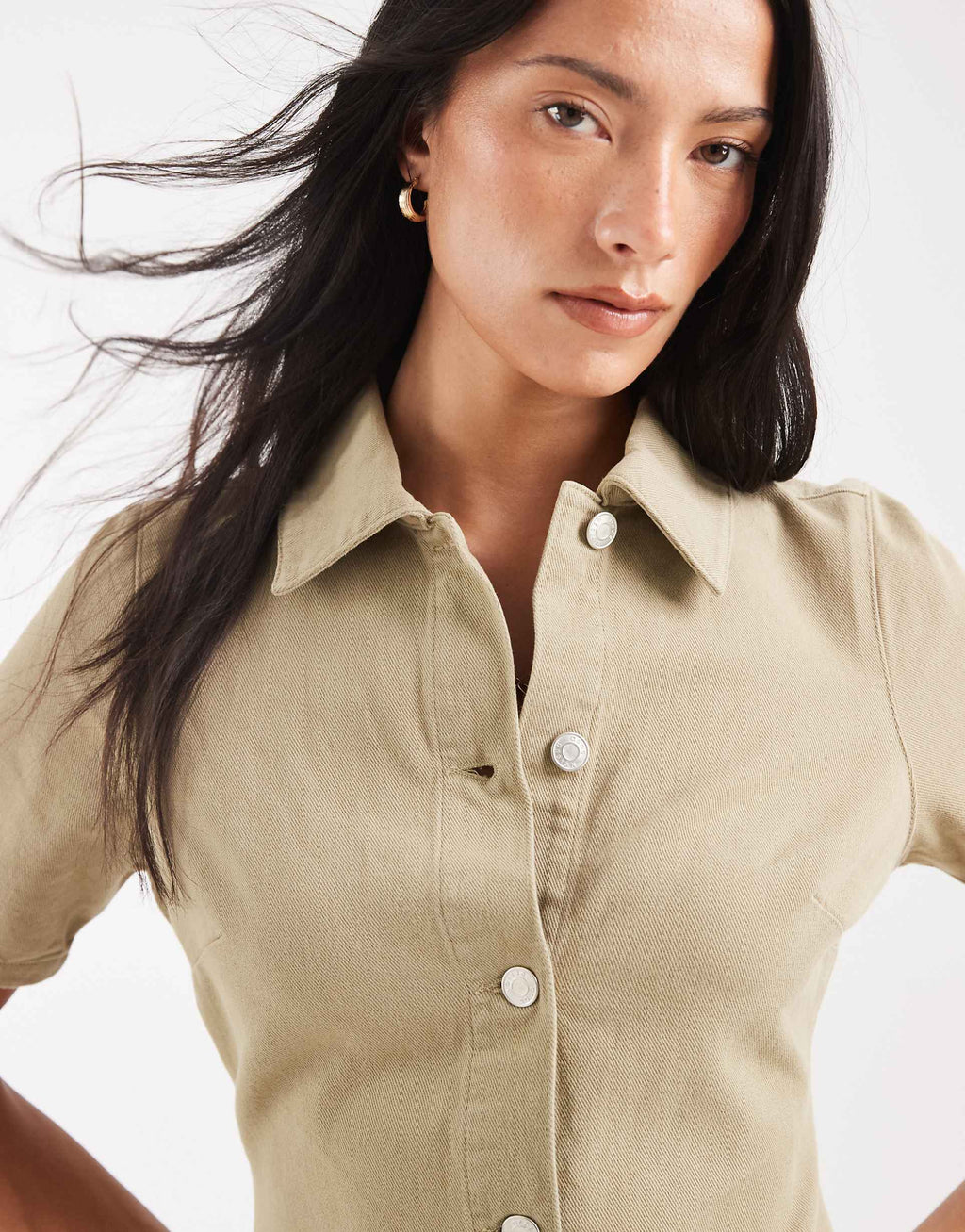 ASOS DESIGN button up mini dress in stone wash