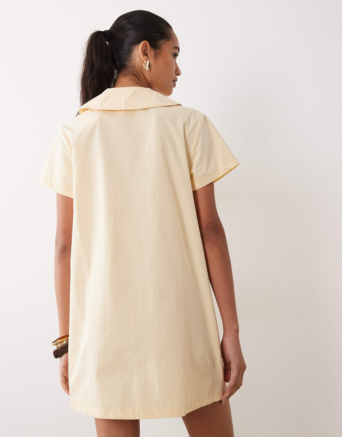 Miss Selfridge collared poplin mini dress with tie detail in buttermilk