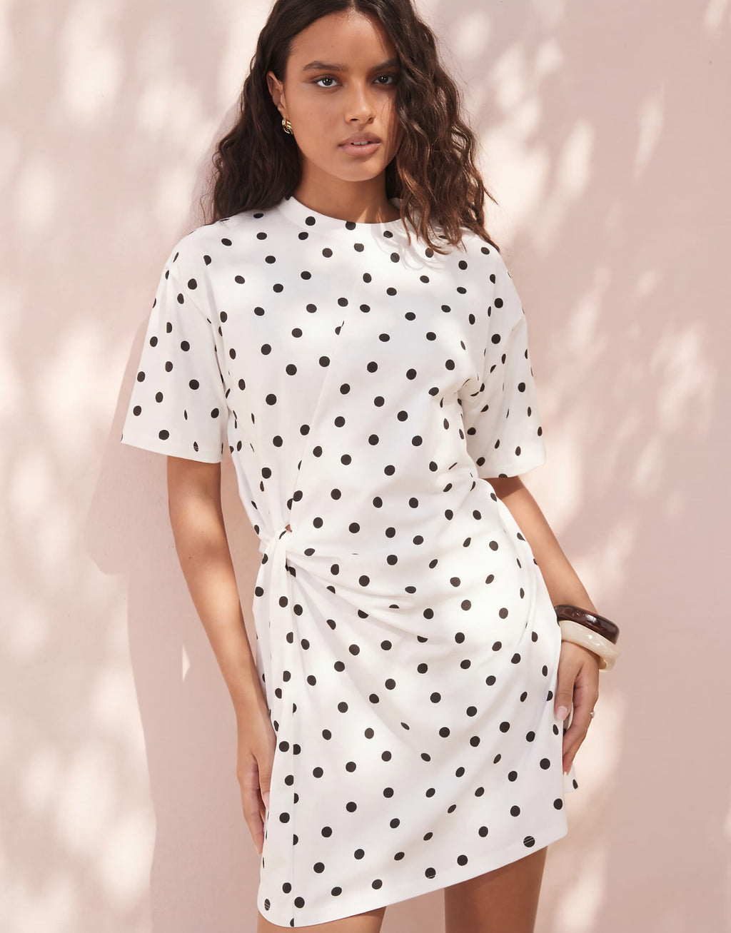 ASOS DESIGN wrapped waist mini dress in mono polka dot