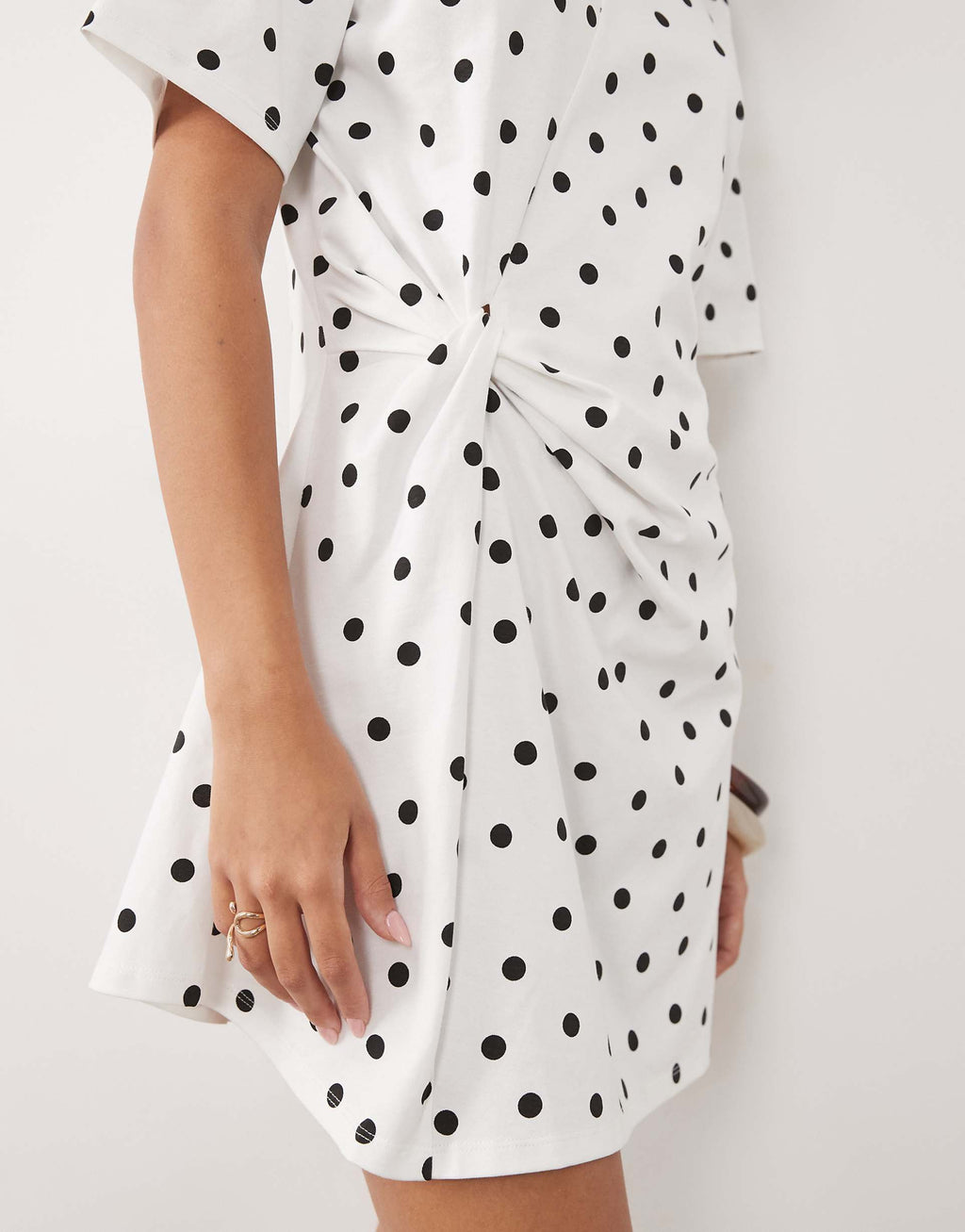 ASOS DESIGN wrapped waist mini dress in mono polka dot