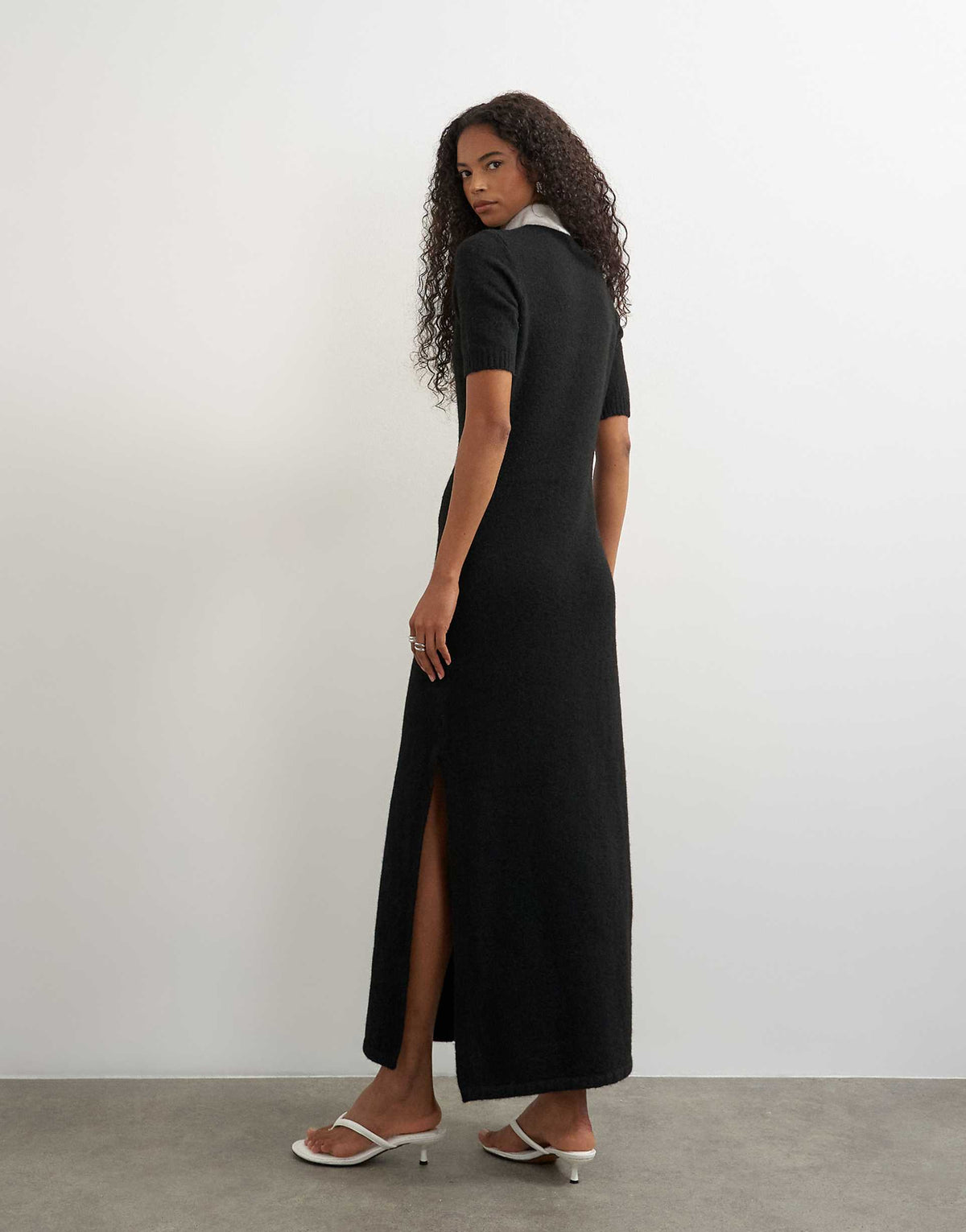 Topshop wool blend knit mandarin collar maxi dress in black and white