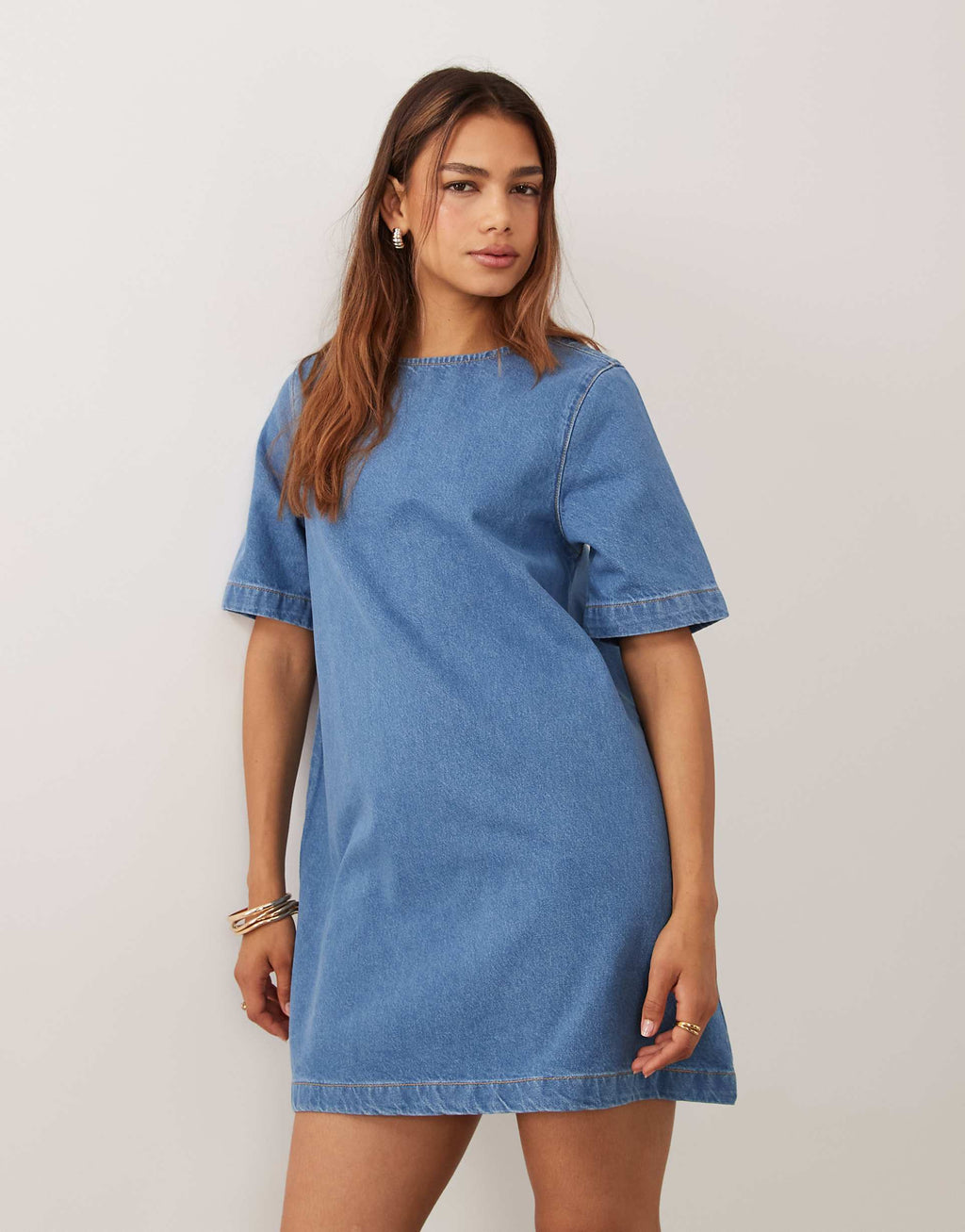ASOS DESIGN denim t-shirt mini dress in mid blue