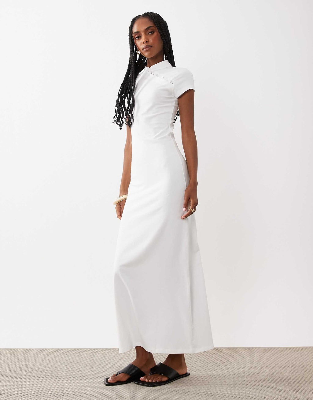 ASOS DESIGN cap sleeve with rouleau loop midi dress in cream