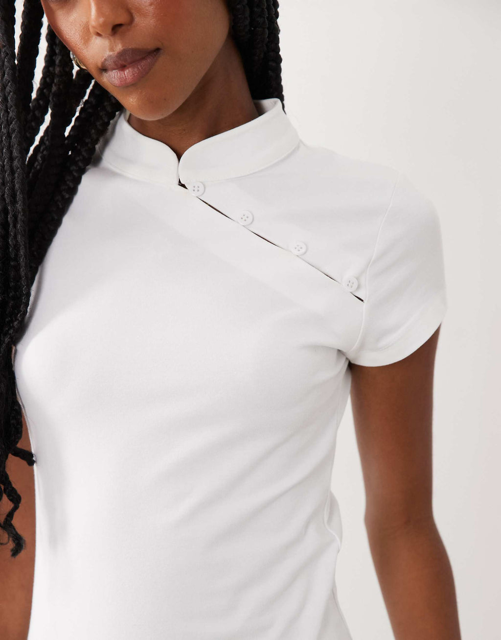 ASOS DESIGN cap sleeve with rouleau loop midi dress in cream