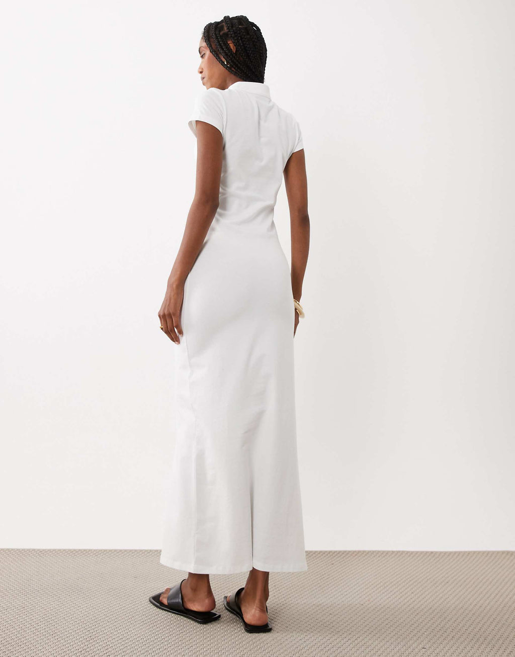 ASOS DESIGN cap sleeve with rouleau loop midi dress in cream