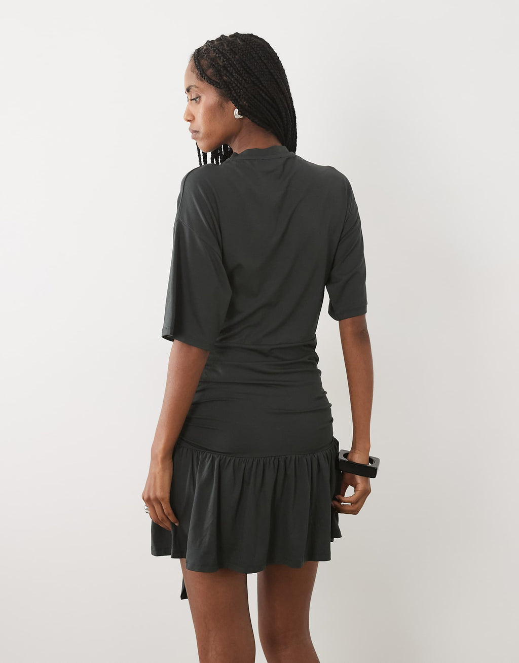 ASOS DESIGN sarong style t-shirt dress with frill hem in khaki green