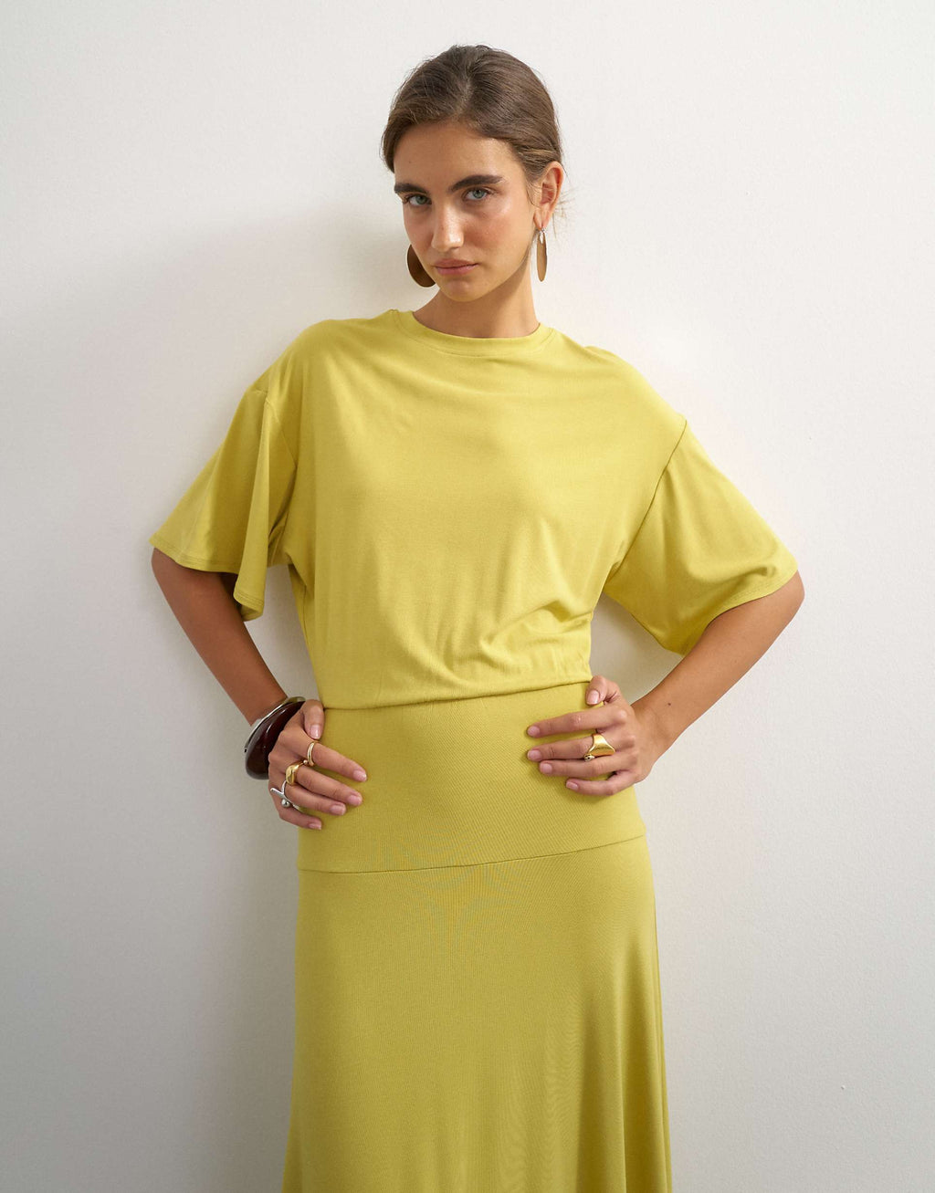 Topshop viscose blend jersey dropped waist maxi dress in lime