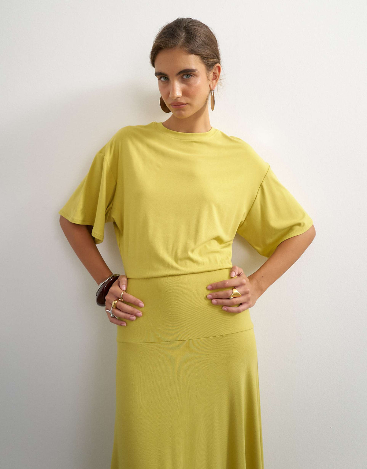 Topshop viscose blend jersey dropped waist maxi dress in lime