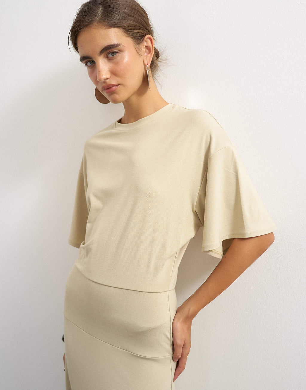 Topshop viscose blend jersey dropped waist maxi dress in stone