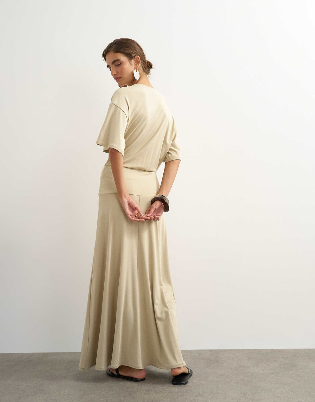 Topshop viscose blend jersey dropped waist maxi dress in stone