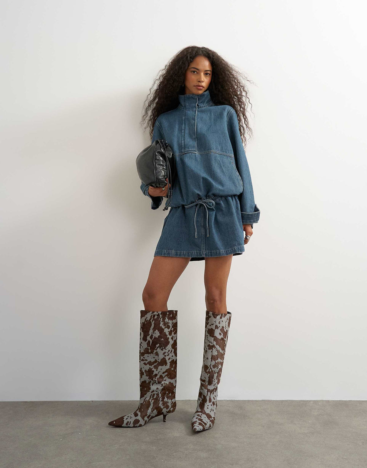 Topshop funnel bubble dress in mid blue