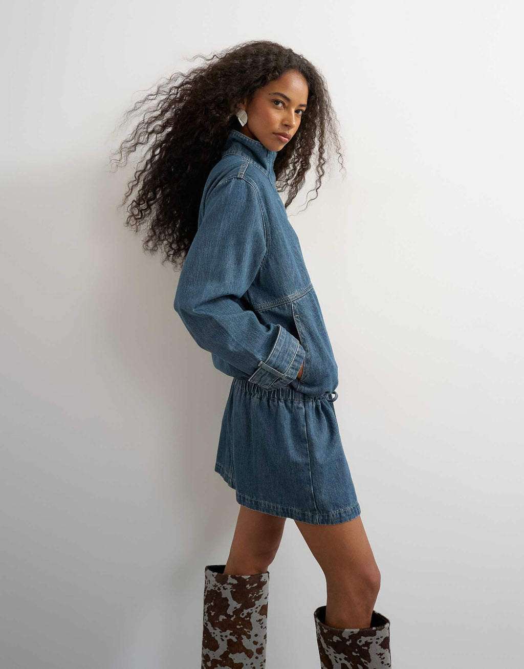 Topshop funnel bubble dress in mid blue
