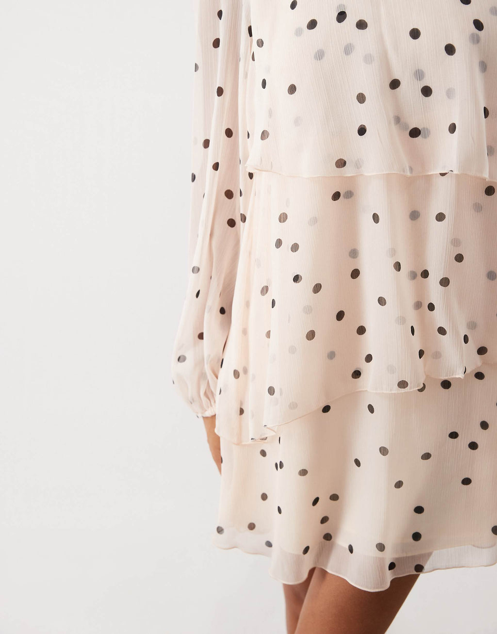 Mango high neck ruffle long sleeve mini dress in polka dot print