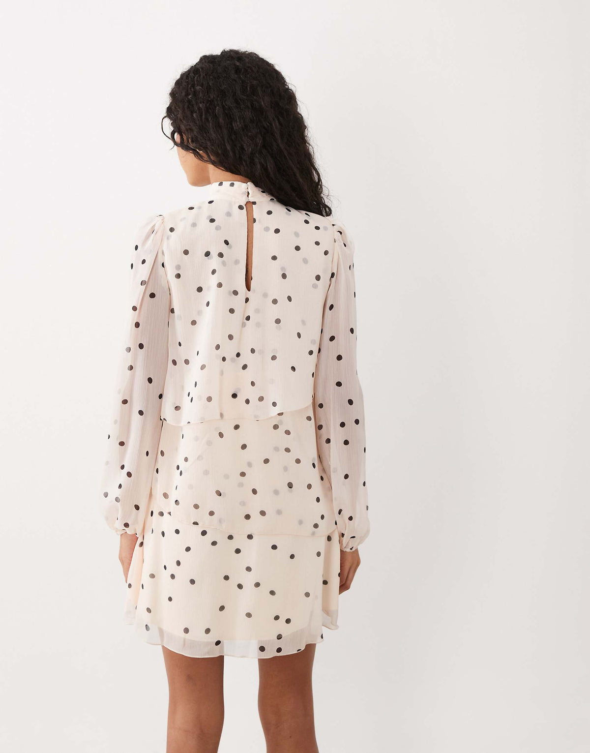 Mango high neck ruffle long sleeve mini dress in polka dot print